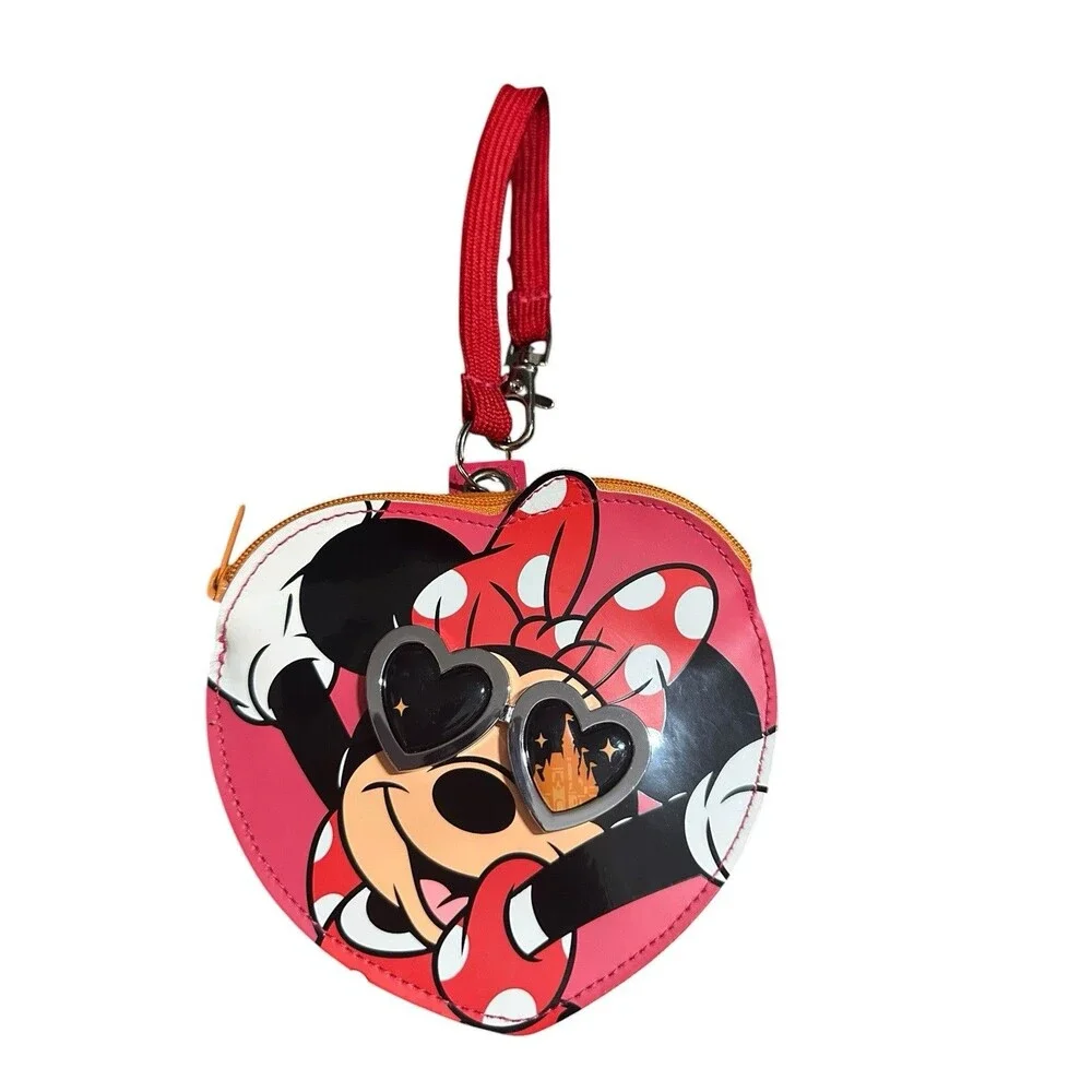 JAPAN Tokyo Disney Minnie Face Charm Keychain Coin Case Purse ID Holder HTF